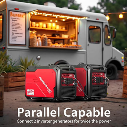 PowerSmart 4800-Watt Portable Inverter Generator with Electric Start, Super Quiet，Wheel Handle Kit, CO Protect, RV Ready, Parallel Capable Included, EPA Compliant