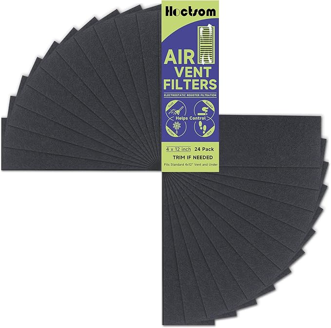 Carbon Filter 4 x 12 Inch 24 Pcs Activated Charcoal Air Vent Floor Heater Pre-Filter Sheet Work in Home Air Purifier, Register, Ceiling 4" x 12" 24-Pack (Carbon Black) Hoctsom