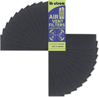 Carbon Filter 4 x 12 Inch 24 Pcs Activated Charcoal Air Vent Floor Heater Pre-Filter Sheet Work in Home Air Purifier, Register, Ceiling 4" x 12" 24-Pack (Carbon Black) Hoctsom