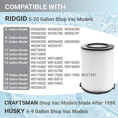 2 Pack Replacement VF4000 Filter for Ridgid Shop Vac Filter 5-20 Gallon, Standard H13 HEAP Wet/Dry Rigid Shop Vac Filters Compatible with Husky 6-9 Gallon Vacs & Craftsman Vacs