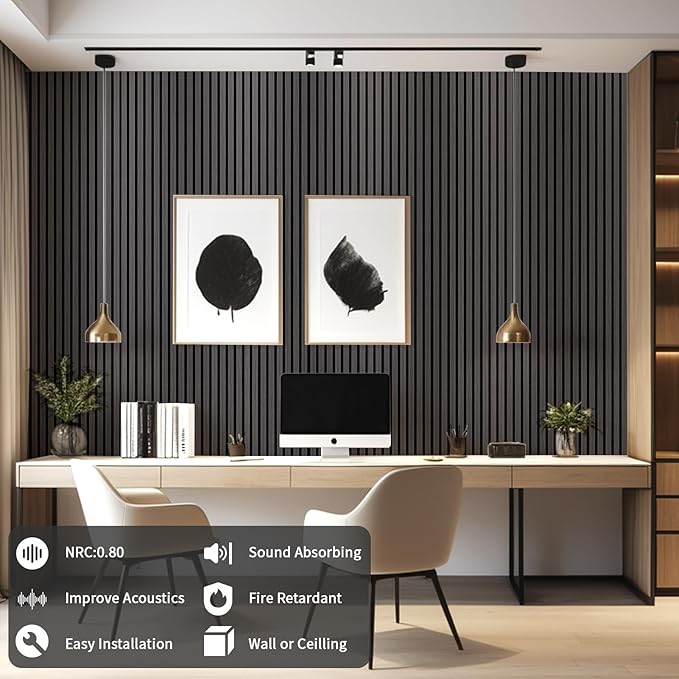 Wood Slat Wall Panel, 48'' x 24'' Wood Panels for Wall, 3D Soundproof Wall Panels, Large Acoustic Panels for Interior Ceiling and Wall Decor Noise Reduction, 2 Pack, Smoky Wood