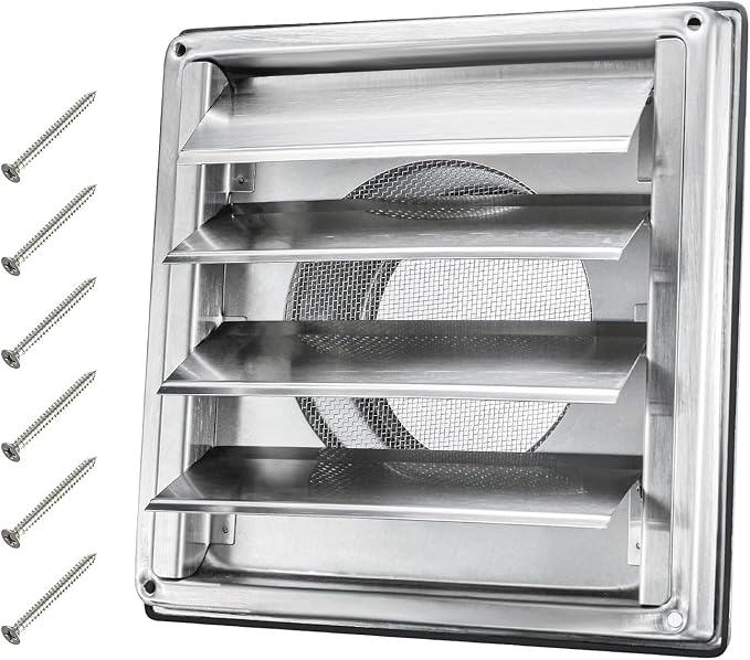 4" Metal Dryer Vent Cover Outside with Pest Guard Screen, 304 Stainless Steel Outdoor Exterior Wall Air Vent Cover with 6 Screws and Rubber Gasket for Bathroom Exhaust Vent Office Home