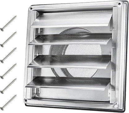 4" Metal Dryer Vent Cover Outside with Pest Guard Screen, 304 Stainless Steel Outdoor Exterior Wall Air Vent Cover with 6 Screws and Rubber Gasket for Bathroom Exhaust Vent Office Home