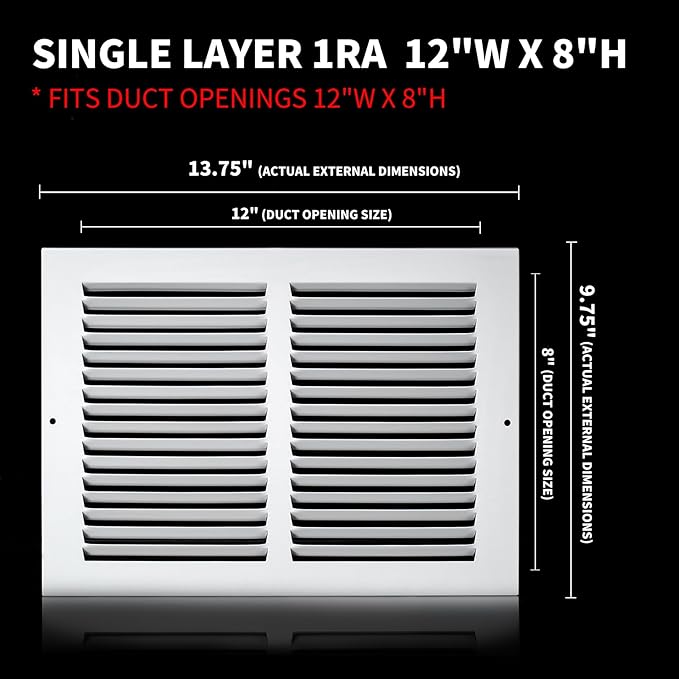 12x8 Vent Cover(Duct Opening Size),Air Return Vent Cover,Flat Vent Cover,Rejillas De Aire Acondicionado para Casa,Return Air Grilles,Outer Dimensions:13.75"Wx9.75"H(12"W x 8"H, Duct Opening)