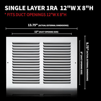 12x8 Vent Cover(Duct Opening Size),Air Return Vent Cover,Flat Vent Cover,Rejillas De Aire Acondicionado para Casa,Return Air Grilles,Outer Dimensions:13.75"Wx9.75"H(12"W x 8"H, Duct Opening)