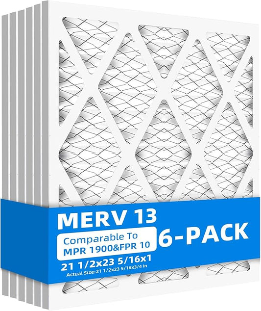 (6 Pack) 21 1/2x23 5/16x1 Air Filter, MPR 1900 & FPR 10, MERV 13 Pleated Air Filter (Actual Size:21 1/2x23 5/16x3/4 inch)