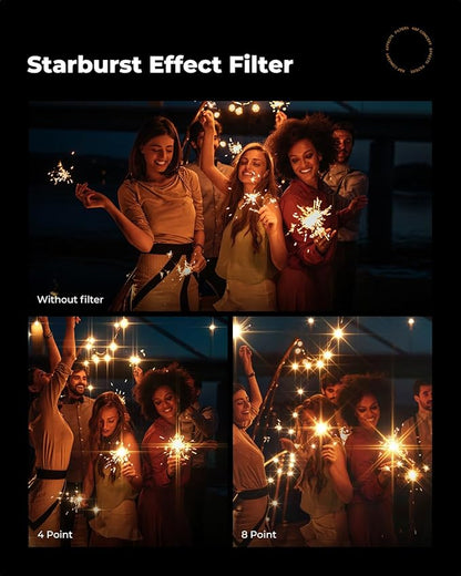 K&F CONCEPT 72mm Variable Star Filter Cross Screen Starburst Filter 4, 8 Points -18 Layer Coating Ultra Slim Optical Glas Camera Lens Filter with 3 Cleaning Cloth