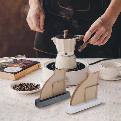 Coffee Filter Holder, Marble & Brass Cone Coffee Filters Holder Organizer Station, Stand Accessories for V60 Filters Size #01, #02 & #04, Thick and Heavy & Anti-slip (White)