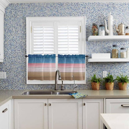 Blue Pink Brown Gradient Wood Grain Window Valance Curtains, Vintage Wood Board Light Filtering Kitchen Valance with 3-inch Rod Pocket for Living Room Bathroom Bedroom,2 Panel,27.5x24In