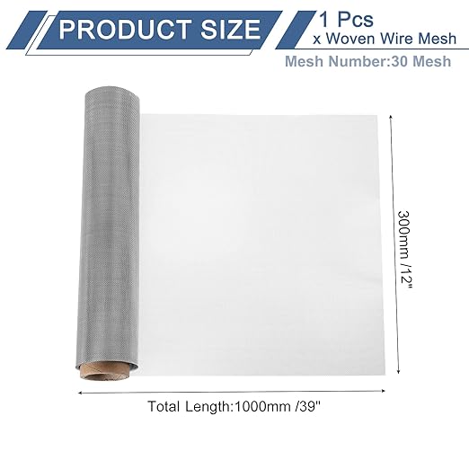 uxcell 30 Mesh 39" x 12" Woven Wire Mesh, 304 Stainless Steel Air Vent Filter Screen, Window Screen Mesh for DIY Projects Vents Cover Filtration Animals Fence