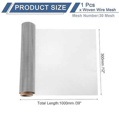 uxcell 30 Mesh 39" x 12" Woven Wire Mesh, 304 Stainless Steel Air Vent Filter Screen, Window Screen Mesh for DIY Projects Vents Cover Filtration Animals Fence