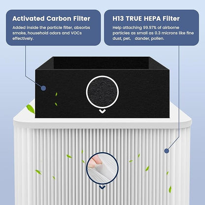 2 Pack 211+ Replacement Filter Compatible with Blue Pure 211+ and 211+ Auto Air Purifier, 2-Stage Filtration System of H13 True Filter & Activated Carbon Filter