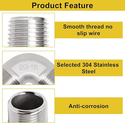 3/4" x 3/4" NPT 90 Degree Elbow 304 Stainless Steel Pipe Fittings Male Threaded Coupler, 2 Pack