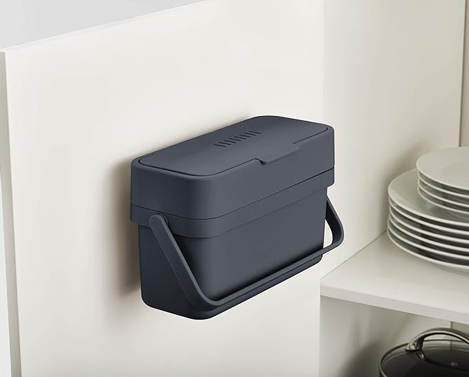 Joseph Joseph Compo Mountable Food Waste Caddy, Easy-Fill with Adjustable Air Vent Compost Bin, 4 Liters/1 Gallon, Graphite