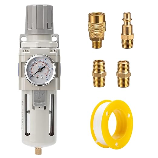 Industrial Air Compressor Filter Regulator Combo 3/8" NPT 0-150 PSI w/Semi-Auto Drain,5 Micron Water Separator for Pneumatic Tools