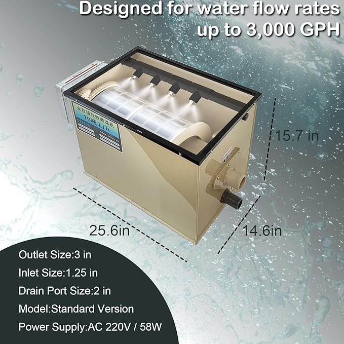 Koi Pond Rotary Drum Filter 3000GPH 220V, Fully Automatic Self-Cleaning Filter, High-Efficiency RDF for Koi Pond,Fish Pond,Aquarium,Fish Farm,Seedling Cultivation Base,Aquaculture,Hydroponics
