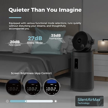 AROEVE Air Purifiers Fan for Home Large Room With 2-In-1 Air Circulator Fan System And Smart WIFI Cover 1980 Sq.Ft Oscillating Air Purifier With Washable Filter For Indoor Whole Home, MK08W-Space Gray