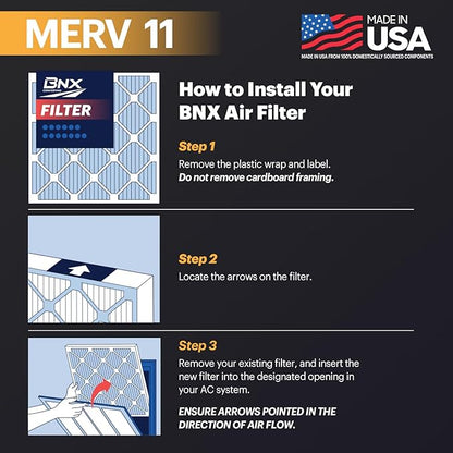 BNX TruFilter 14x25x1 Air Filter MERV 11 (6-Pack) - MADE IN USA - Allergen Defense Electrostatic Pleated Air Conditioner HVAC AC Furnace Filters for Allergies, Dust, Pet, Smoke, Allergy MPR 1200 FPR 7