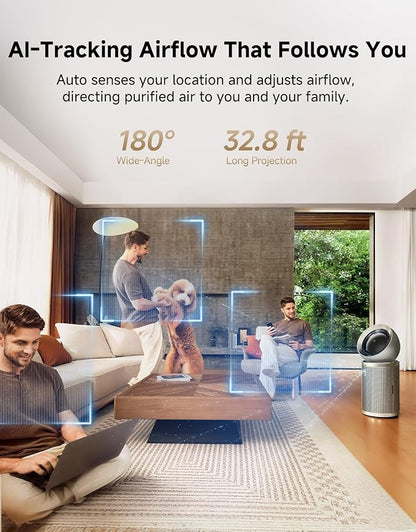 Dreame Smart Air Purifier PM10 for Home Large Room, Cleans 7,534 ft² in One Hour with 4 Filters, Dual-way Air Oulets, Al Tracking, Air Quality Monitor with 7 Sensors, 2-in-1 Purifier & Fan, Gold