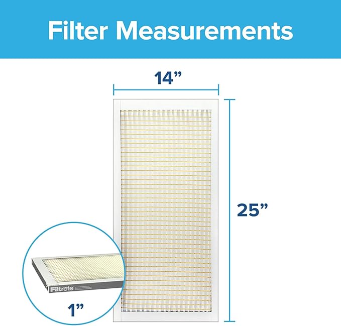 Filtrete 14x25x1 AC Furnace Air Filter, MERV 5, MPR 300, Capture Unwanted Particles, 3-Month Pleated 1-Inch Electrostatic Air Cleaning Filter, 6-Pack (Actual Size 13.81x24.81x0.81 in)