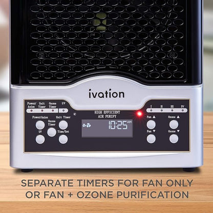 Ivation 5-in-1 HEPA Air Purifier & Ozone Generator W/Digital Display Timer and Remote, Ionizer & Deodorizer 3,700 Sq/Ft – HEPA, Carbon and Photocatalytic Filters, UV Light and Negative Ion Generator