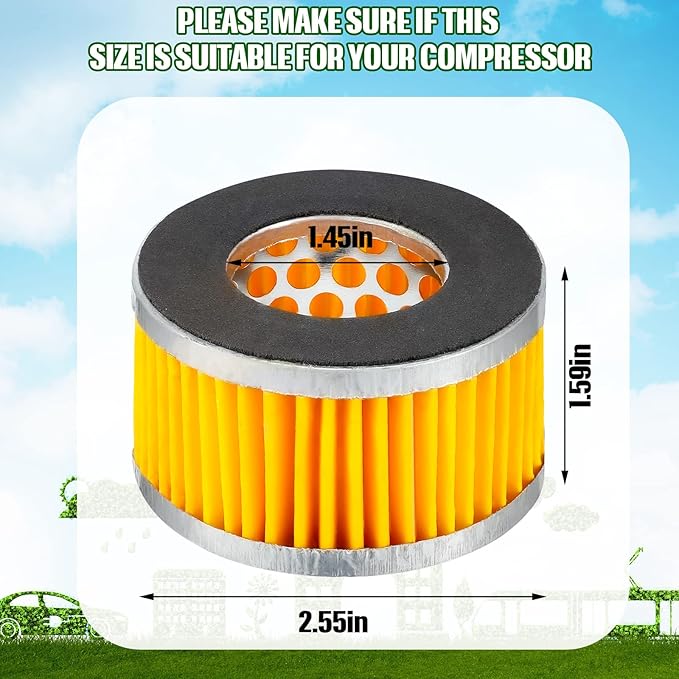 8 Pcs Air Compressor Replacement Filter Elements 2.6 x 1.6 Inch Piston Type Air Compressor Intake Paper Filter Elements