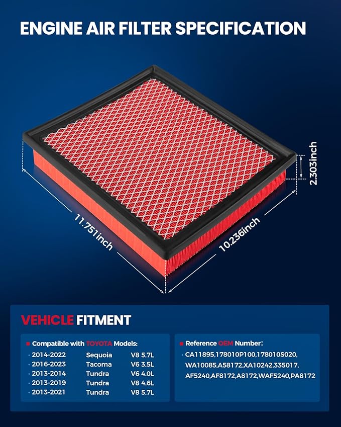KAX Engine Air Filter CA11895 Compatible with 2016-2023 Toyota Tacoma V6 3.5L, 2013-2021 Toyota Tundra (Only After 9/13), 2014-2021 Toyota Sequoia V8 5.7L, Replace OE 17801-0P100 17801-0S020