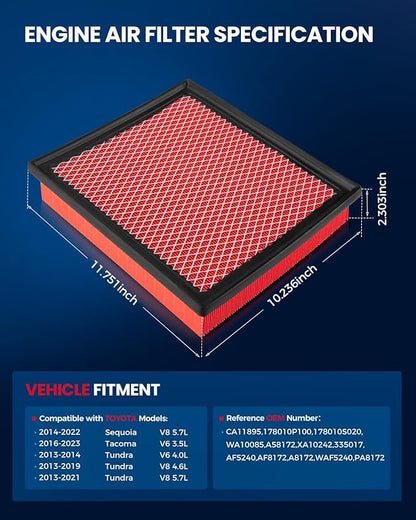 KAX Engine Air Filter CA11895 Compatible with 2016-2023 Toyota Tacoma V6 3.5L, 2013-2021 Toyota Tundra (Only After 9/13), 2014-2021 Toyota Sequoia V8 5.7L, Replace OE 17801-0P100 17801-0S020