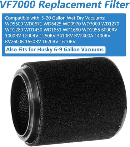 Replacement VF7000 Filter for Ridgid Shop Vac Filter 5-20 Gallon Wet/Dry Vacuums, Foam Wet Rigid Shop Vac Filters for Wet Applications Only, Also Compatible with Husky 6-9 Gallon Vacuums-1 Pack