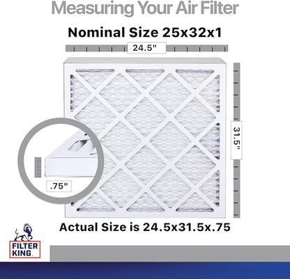 Filter King 25x32x1 Air Filter | 4-PACK | Carbon MERV 8 HVAC Pleated A/C Furnace Filters | MADE IN USA | Actual Size: 24.5 x 31.5 x .75"