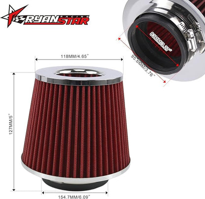 RYANSTAR RACING 83mm 3.25" High Flow Round Tapered Cone Closed-Top Washable Clamp-On Dry Air Filter
