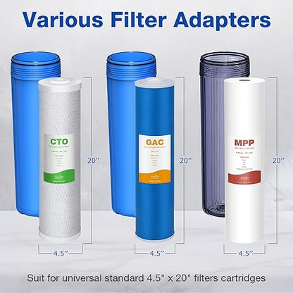 SimPure Whole House Water Filter System, 3-Stage Clear Home Water Pre-Filtration with Carbon Sediment and GAC Filters, Reduce Odor, Chlorine, Taste, Iron, 1" NPT Brass Port, BPA Free (DB20P-3)
