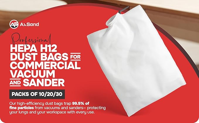 Dust Collection Bag (Large, 3-Pack) Shop Vac–Ready Vacuum Bags with High-Efficiency Filter Media, Easy Swap, Exclusive One-Hand Quick-Release Strap, Shop Vac Hose Fits up to 62mm