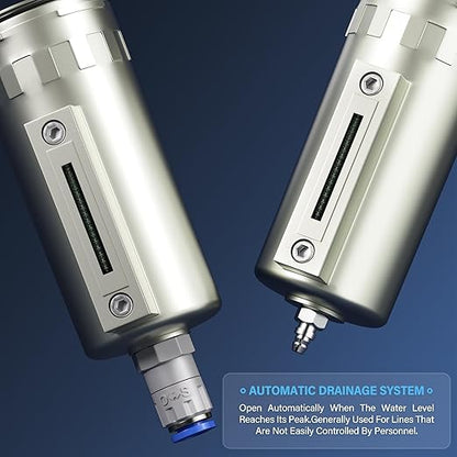 TAILONZ PNEUMATIC 0-240PSI 1/2 Inch NPT Grade Three Stage Industrial Air Drying System, Particulate Filter, Coalescing Filter, Desiccant Dryer and Air Regulator (Automatic Drainage）