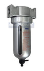 MID FLOW PARTICULATE FILTER/WATER TRAP FOR AIR COMPRESSOR COMPRESSED AIR LINES, 5u WITH POLY BOWL AND METAL BOWL GUARD (3/8" NPT)