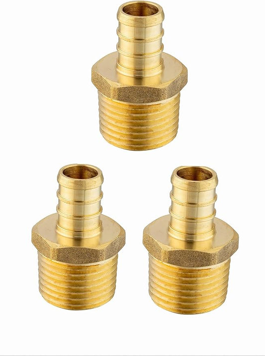 (Pack of 3) EFIELD Pex 3/4 Inch x 3/4 Inch NPT Male Adapter Brass Crimp Fitting,(PEX1807021-3PCS)