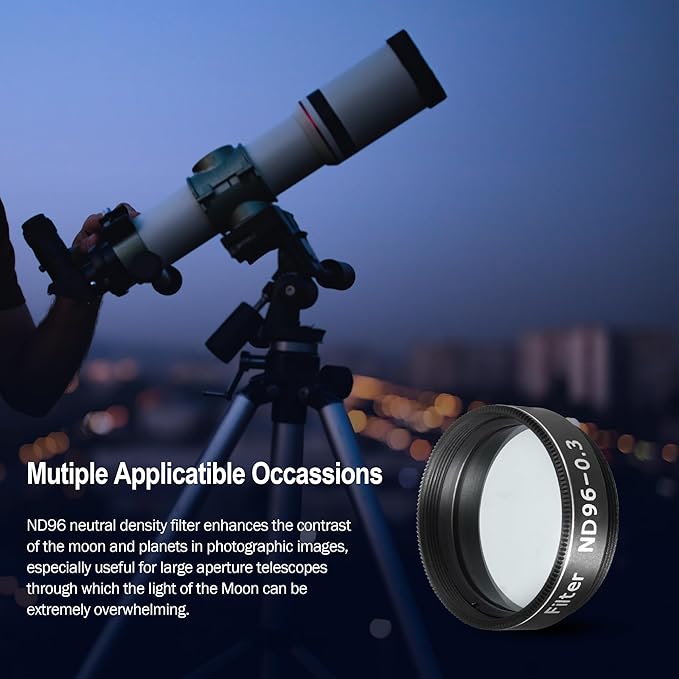 Astromania Telescope Filter Moon Filter 1.25 inch, Neutral Color Filter ND96-0.3 with 50% Light Transmission Reduces Moon Glare&Enhances Lunar Crater Detail, Work with Telescope Accepts 1.25" Eyepiece