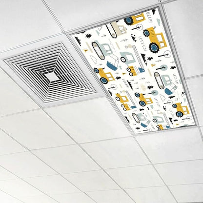 6 Pcs Fluorescent Light Covers for Ceiling Lights Colorful Construction Vehicle Diggers Cranes Tractors Decorative Magnets Light Filters for Office Home Classroom Must Haves 4’ x 2’