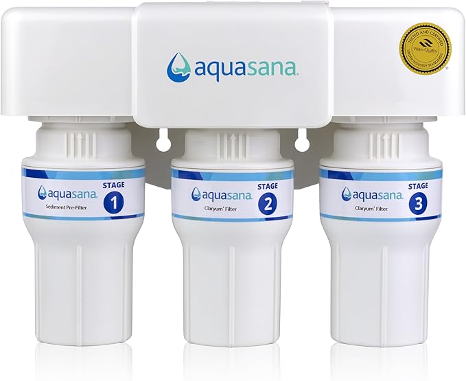 Aquasana Under Sink Water Filter | 3-Stage Claryum Filtration | Reduces up to 99.99% of 78 Contaminants Including PFAS, Lead, & Chlorine | Under Counter Drinking Water Filter | AQ-6300-NF