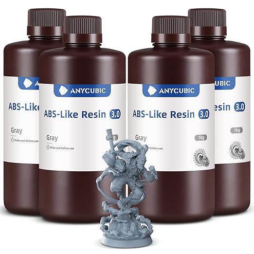 ANYCUBIC ABS-Like Resin 3.0, 3D Printer Resin with Enhanced Strength and Toughness, High Precision and Minimal Shrinkage, Wide Compatibility for All LCD Resin 3D Printers (Grey, 4kg)