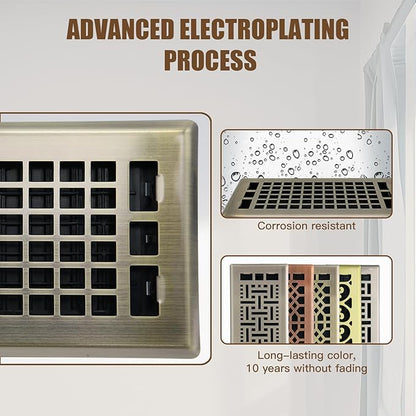 Floor Air Vent 4X10 Inch Heavy Duty Walkable Steel Floor Register Bronze Color Floor Vent Grilles Ease Adjust Decorative Floor Vent