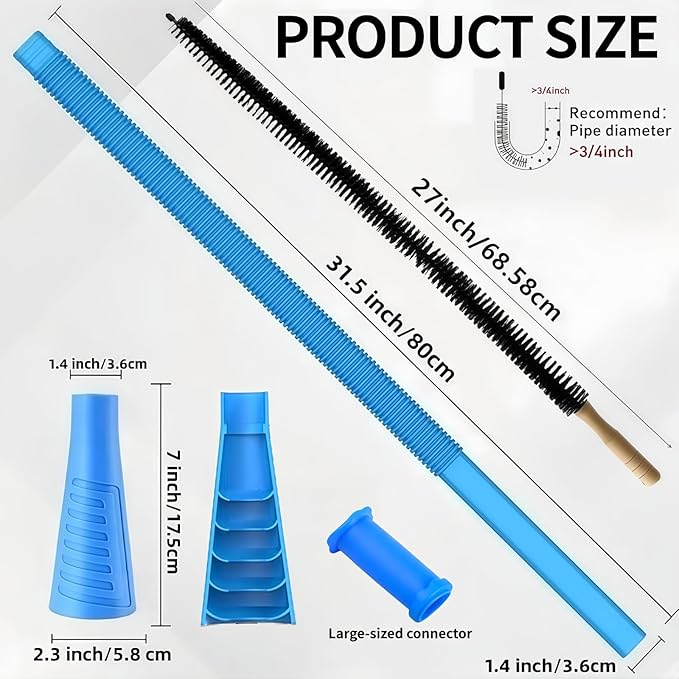 Dryer Vent Cleaner Kit - Universal Vacuum Hose Attachment & Lint Brush, Effectively Clean Clogged Dryer Ducts, Fit Most Vacuums for Dryer, Refrigerator Coils & Behind Appliances (Blue)