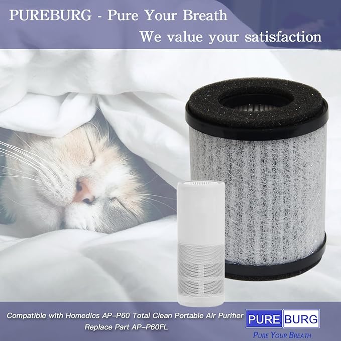 PUREBURG Replacement Filter Compatible with Homedics AP-P60 Total Clean Portable Air Purifier AP-P60FL,6-Pack H13 HEPA 3-Stage Filtration For Air Clean Dust VOCs Odor