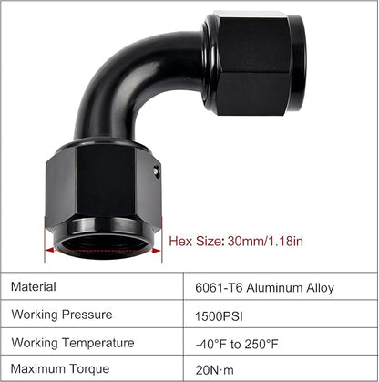 EVIL ENERGY 12AN Female to 12AN Female 90 degree Swivel Coupler Fitting Union Adapter Aluminum Black 2PCS