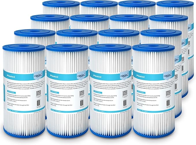 Membrane Solutions 50 Micron Pleated Water Filter Home 10"x4.5" Whole House Heavy Duty Sediment Replacement Cartridge Compatible with ECP10-1,ECP20-BB,R50-BBSA,FXHSC,CB1-SED10-BB (16 Pack)