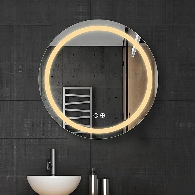 LTSRLL Frameless Illuminated LED Bathroom Wall Mirror with Touch, Demister Pad and Dimmable Lights & 3 Colors for Makeup Shaving and Bath Vanity IP44(Translucent,80cm/31.5in)