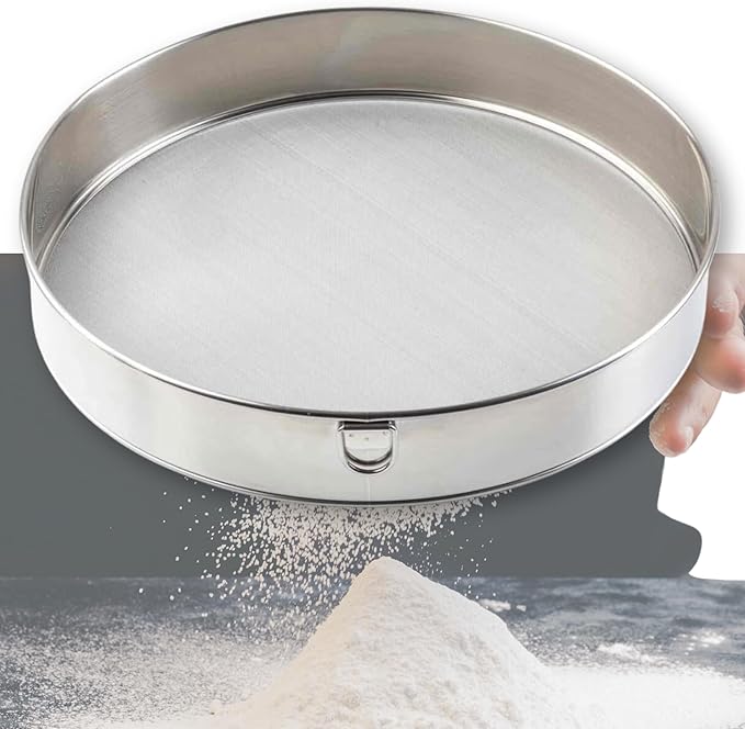 Tablecraft Fine Mesh Sieve Strainer, 12-Inch Round Ultra-Fine Stainless Steel Flour Filtering, Comfortable Handle, Baking, Food Prep and Cooking Tool for Foodservice, Restaurant and Home Use, 2" Deep
