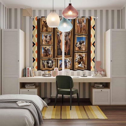 2 Panel Kitchen Cafe Curtains, Wildlife Camels Sunlight Filtering Nature Air Through, Home Decor Window Covering Tier Curtains for Living Room 104W x 84L inch Deserts Animals Brown Geometric Rustic