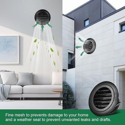 Soffit Vents 4 Inch, Round Exhaust Air Vent Cover with Built-in Fly Screen for Bathroom Kithchen Office Home, Black 2P 100mm