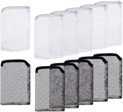 12Pcs Aquarium Filter Bags Fish Tank Mesh Media Filter Bags Carbon Filter Bags Net Bag with Zipper for Charcoal Pelletized Remove Activated Carbon, Biospheres, Ceramic Rings, Black and White